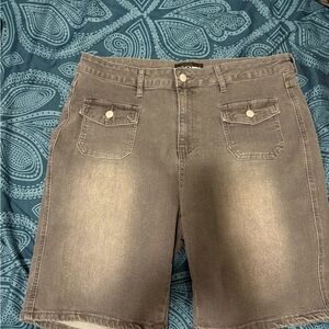 Fashion Nova Gray Denim Shorts with Branded Waistband